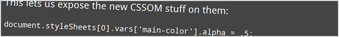 Using "the CSSOM stuff" on variables would be possible too