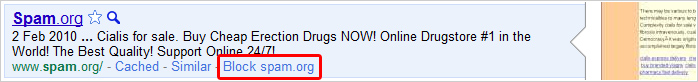 Blocking sites from the Google Search results by clicking a link.